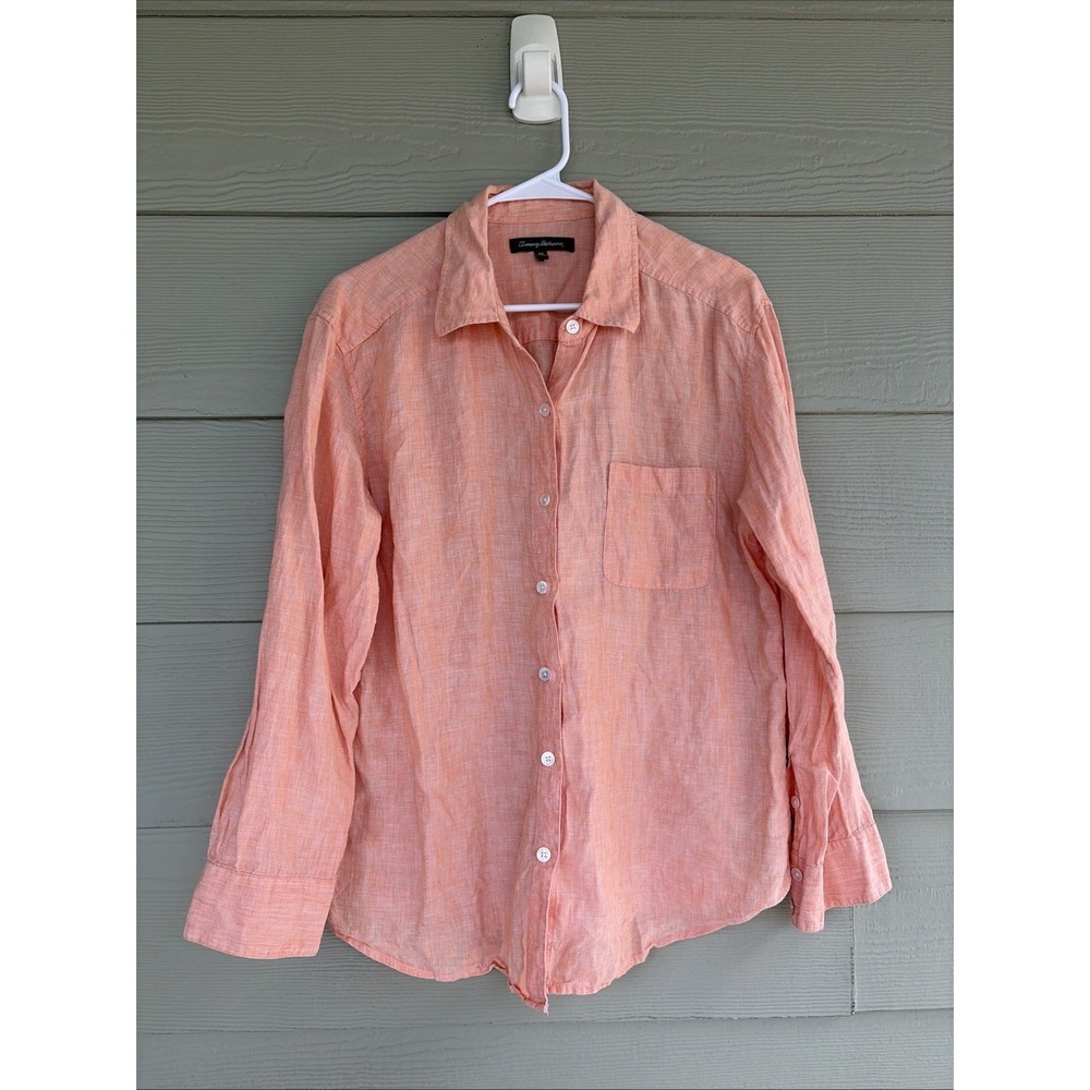 Tommy Bahama Orange 100% Linen Resort Casual Button Down Shirt Womens Medium